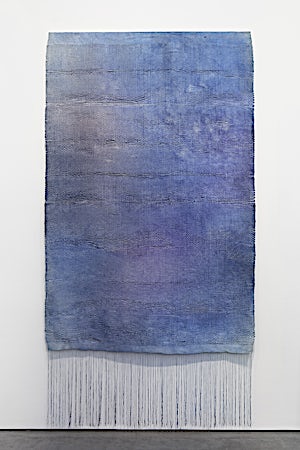 Aurora Passero, Blue Array, hand woven, hand dyed nylon, 2016, 252 x 132 cm