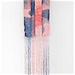 Aurora Passero: Small Event, hand woven, hand dyed nylon, steel tube, 2021, 130 x 43 cm