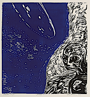 Dag Thoresen, Jordboer/Earthling (tresnitt), 2005, 84 x 78 cm