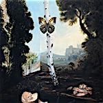 Munan Øvrelid:  Landscape with Man Hypnotised by Nature, oil on canvas, 2020, 150 x 120 cm
