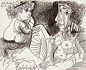 Pablo Picasso: Femme nue assise et enfant, 1966, 50 x 61 cm