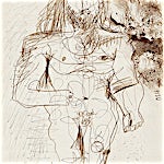 Pablo Picasso: Homme nu debout et trois têtes, 1966, 61 x 50 cm