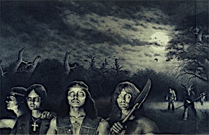Sverre Malling, The rise of the stoner caravan, (charcoal on paper), 2005, 103 x 156 cm